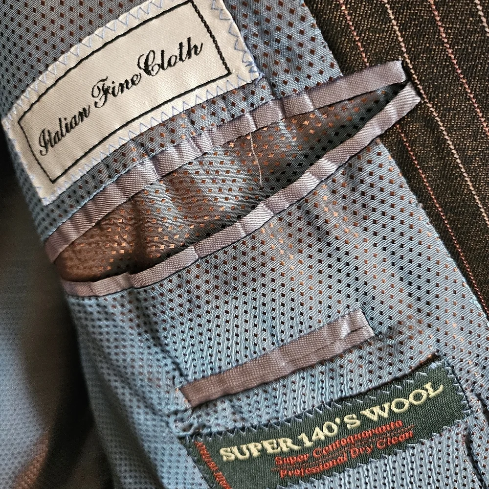 ZE Zanetti Super 140’s Wool Suit Made In Italy Brown Pinstripe Blazer Pant 42.